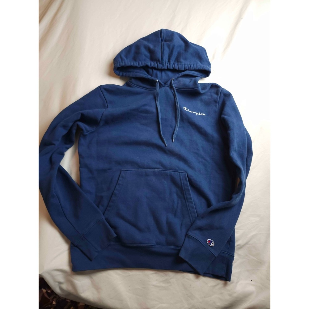 Champion Hoodie Womens M Blue Embroidered Script Logo Pullover Fleece Y2K Casual